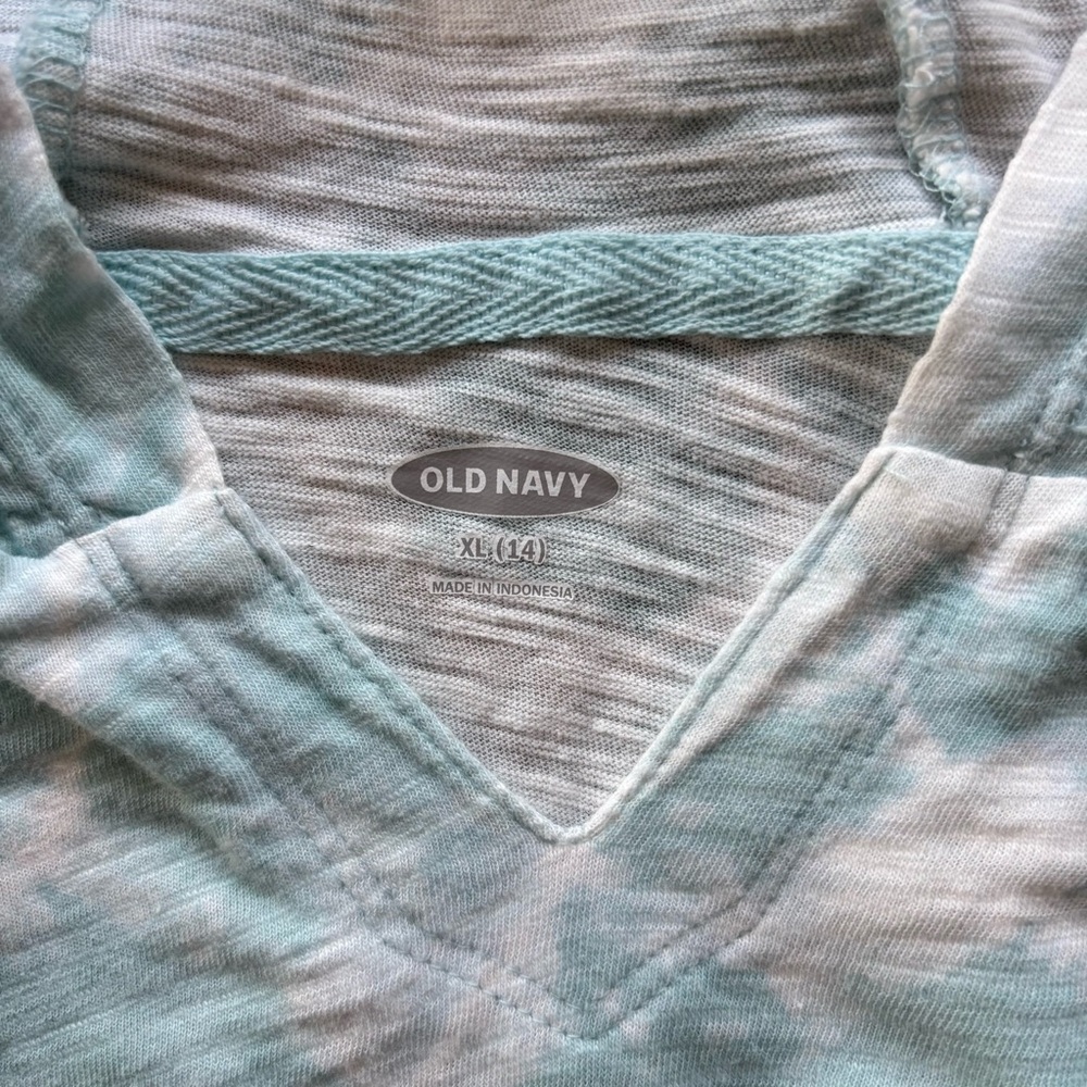OLD NAVY Girls XL Swim Coverup - Hooded Jersey Aqua Blue Tie Dye - Picture 4 of 7
